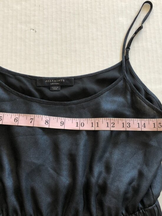 All Saints Lerin Women Black Asymmetric Midi Maxi Dress Size M Pleated Metallic - Picture 12 of 14